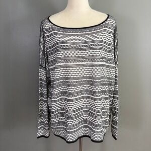 NWT Garnet Hill Organic Linen Striped Sweater Top L Boxy Oversized Resort Casual